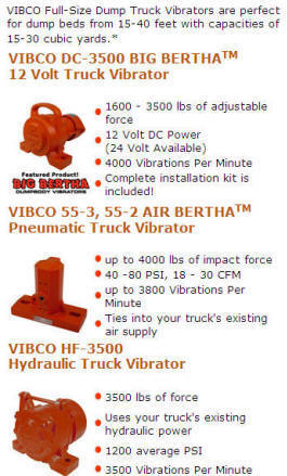 Vibco Dump body vibrators, truck vibrators, sand and salt spreader hopper vibrators